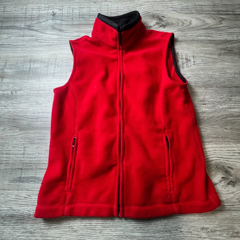 Eddie Bauer Fleece Vest Womens XS Red Full‎ Zip Sleeveless Jacket Outdoor S9